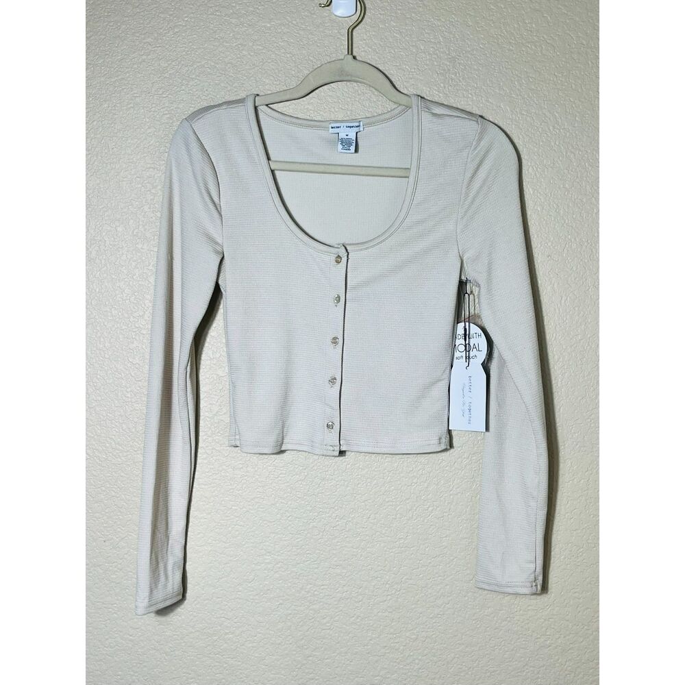 NWT Better Together Cropped Thermal Button Down Layering Top Modal Medium Cabin